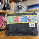 Estuche XL mosaico mezclilla y algodon con asa desmontable