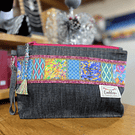 Estuche XL mosaico mezclilla y algodon con asa desmontable