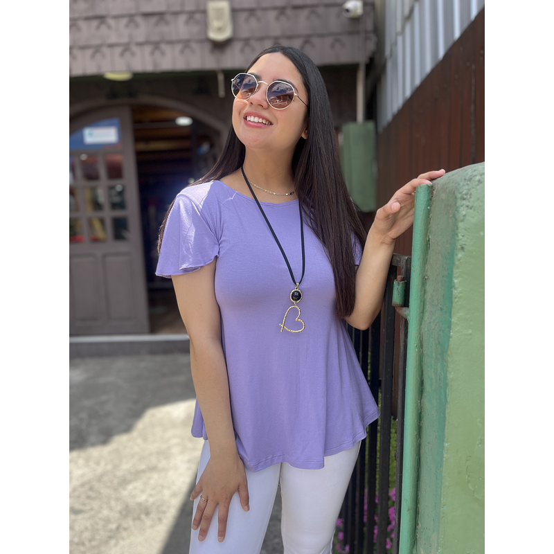 Polera Karla lila  modal algodon manga corta vuelo