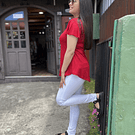 Polera Karla rojo italiano modal algodon manga corta vuelo