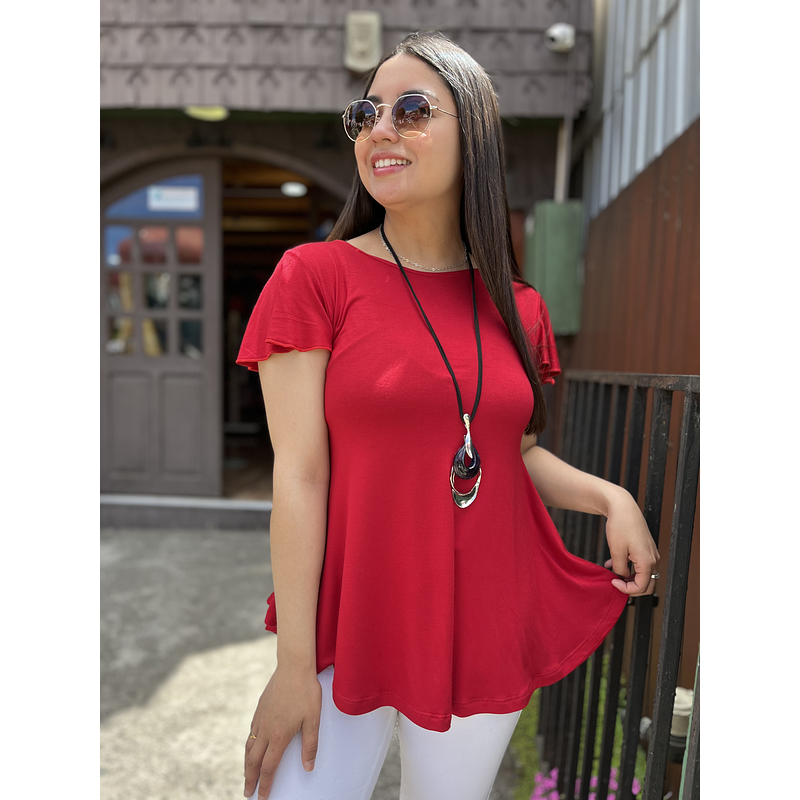 Polera Karla rojo italiano modal algodon manga corta vuelo