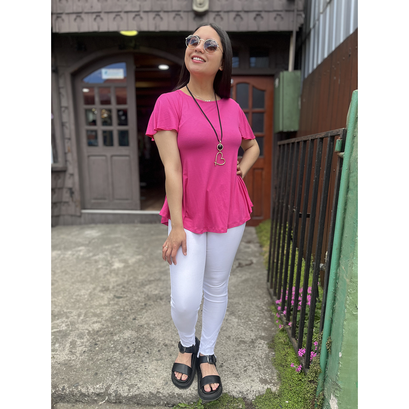Polera Karla fucsia modal algodon manga corta vuelo