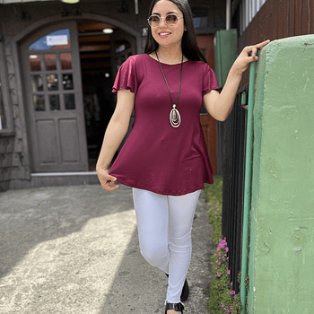 Polera Karla burdeo modal algodon manga corta vuelo