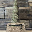 Billetera mini cuero corazon alado taupé leopardo 2 cuerpos