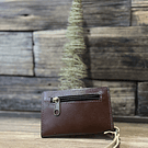 Billetera mini cuero corazon alado marron leopardo 2 cuerpos