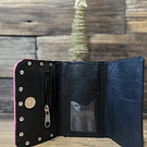 Billetera cuero corazon alado fucsia negro 3 cuerpos