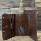 Billetera cuero corazon alado leopardo camel rojo 3 cuerpos