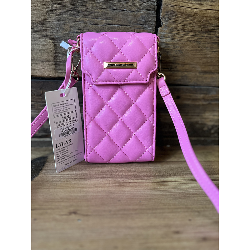 Porta celular tarjetero Lilas fucsia texturado