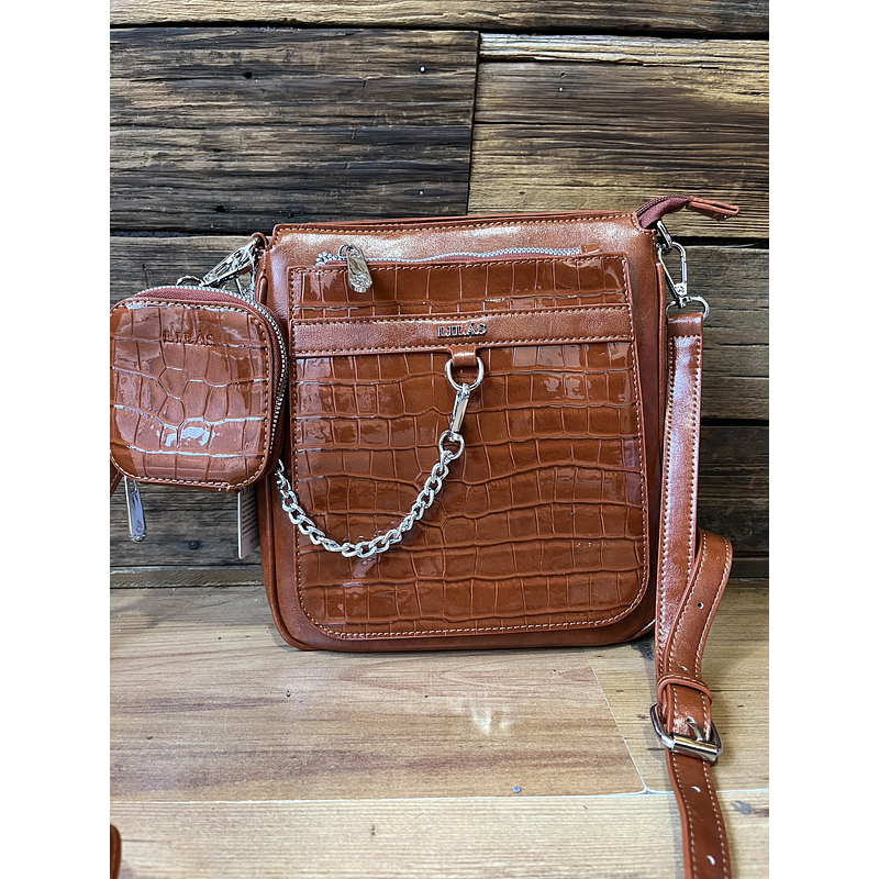 Cartera Lilas bandolera camel texturada con monedero