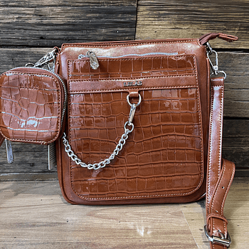 Cartera Lilas bandolera camel texturada con monedero