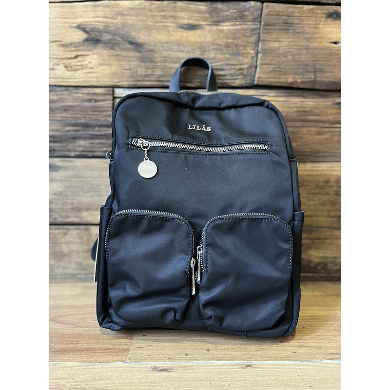 Mochila Lilas negro con asa y cierres 