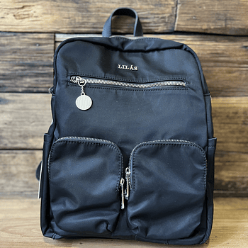 Mochila Lilas negro con asa y cierres 