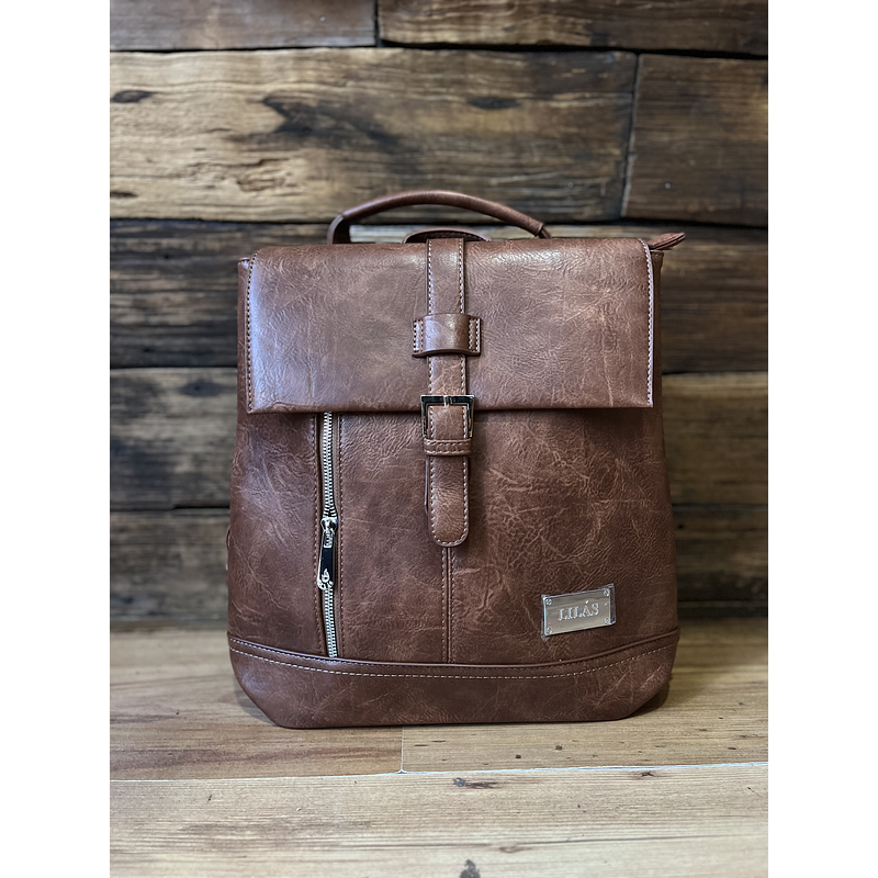 Mochila Lilas marron con tapa y cierre 