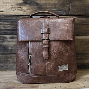 Mochila Lilas marron con tapa y cierre 