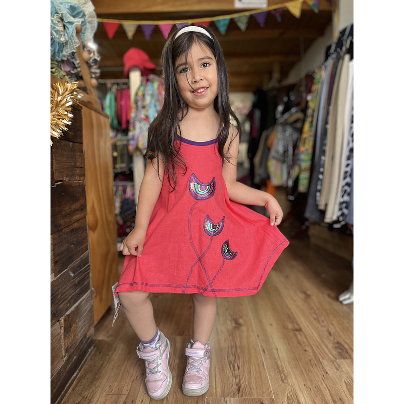 Vestido kisu niña pabilo coral morado lino