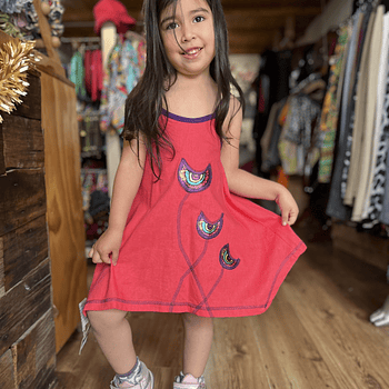 Vestido kisu niña pabilo coral morado lino