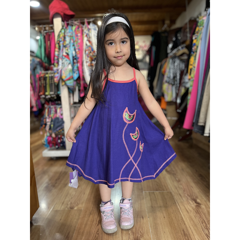 Vestido kisu niña pabilo morado coral lino