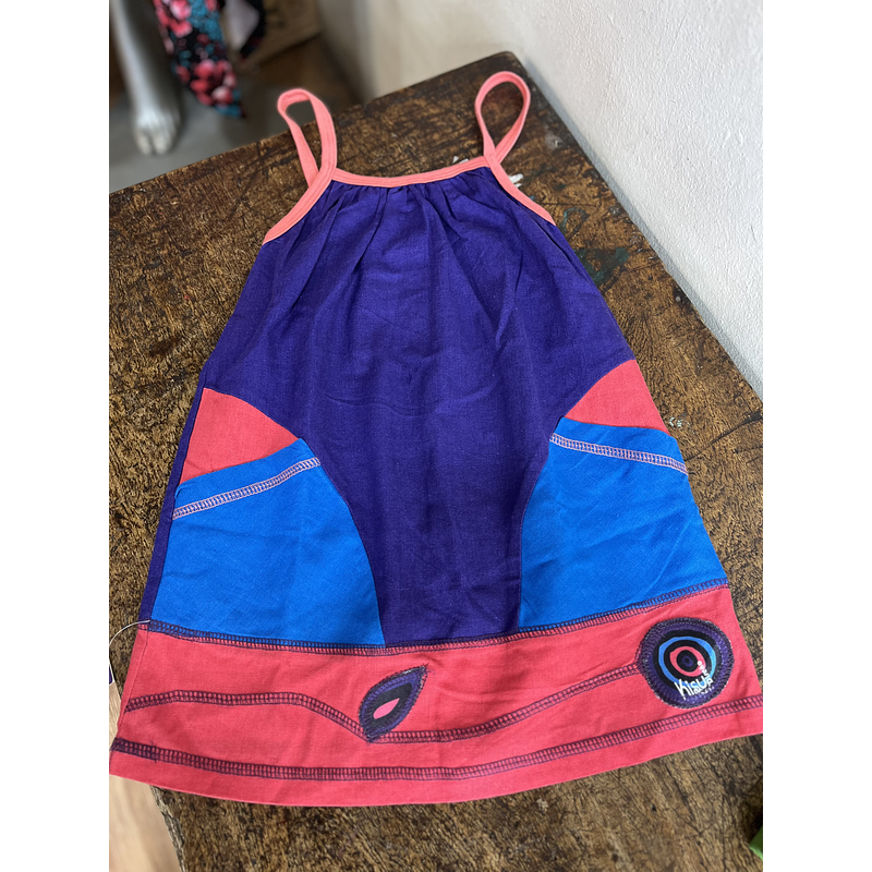 Vestido kisu niña pabilo bolsillo morado coral lino