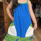 Vestido kisu niña pabilo bolsillo azul verde lino