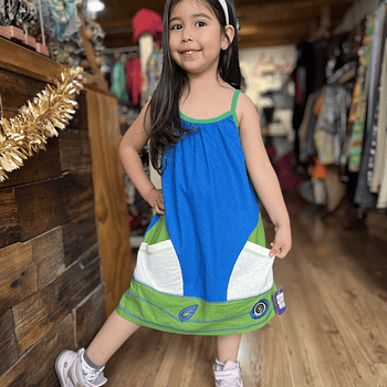Vestido kisu niña pabilo bolsillo azul verde lino