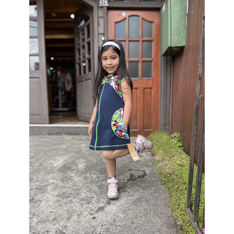 Vestido kisu niña cierre capucha marino verde roma