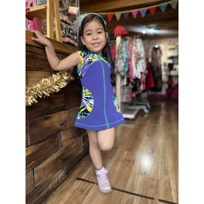 Vestido kisu niña cierre capucha morado verde estampado turquesa roma