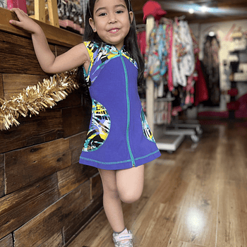 Vestido kisu niña cierre capucha morado verde estampado turquesa roma