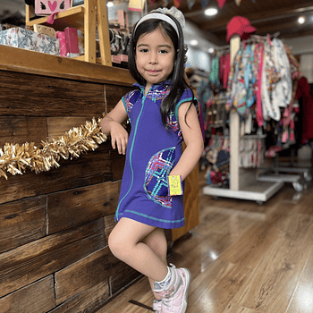 Vestido kisu niña cierre capucha morado verde roma