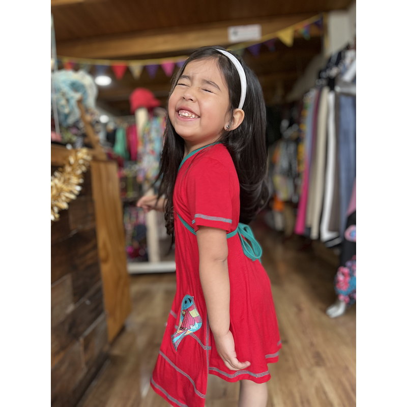 Vestido kisu niña doble cruce rojo verde modal algodon