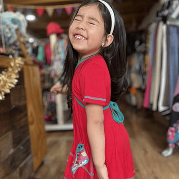 Vestido kisu niña doble cruce rojo verde modal algodon