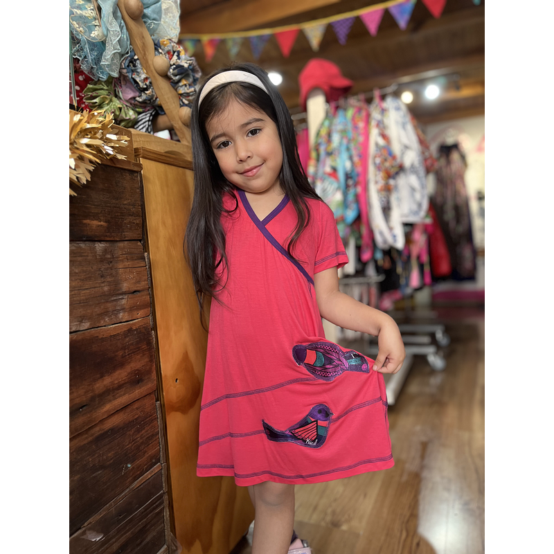 Vestido kisu niña doble cruce rosado chicle modal algodon