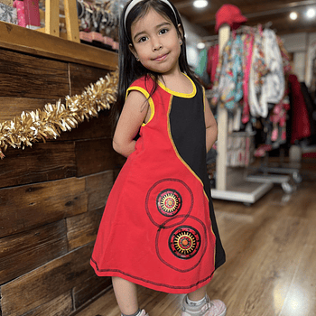 Vestido kisu niña bicolor amarra rojo negro aldodon pima