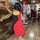 Vestido kisu niña bicolor amarra rojo negro aldodon pima