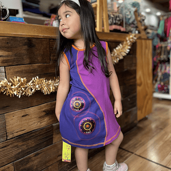 Vestido kisu niña bicolor amarra violeta morado aldodon pima