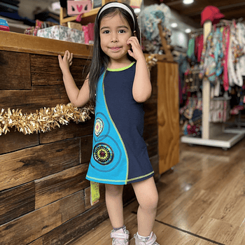 Vestido kisu niña bicolor amarra calipso marino aldodon pima