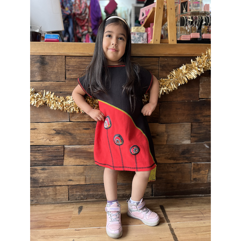 Vestido kisu niña bicolor negro rojo algodon pima
