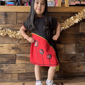Vestido kisu niña bicolor negro rojo algodon pima