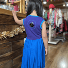 Vestido kisu niña globo  morado azul lino algodon