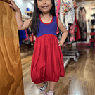 Vestido kisu niña globo  morado rojo lino algodon