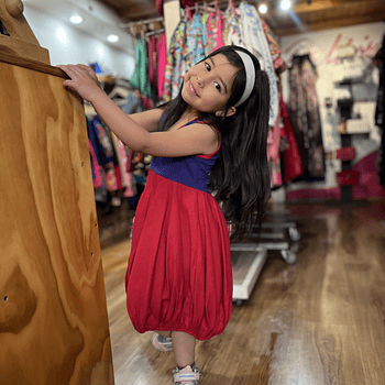 Vestido kisu niña globo  morado rojo lino algodon