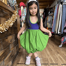 Vestido kisu niña globo  morado verde lino algodon
