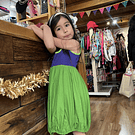 Vestido kisu niña globo  morado verde lino algodon