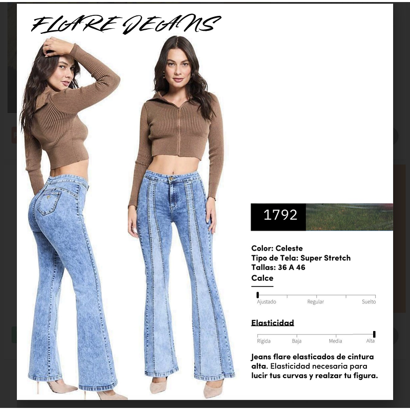 Jeans Paradise 1792 flare acid wash celeste
