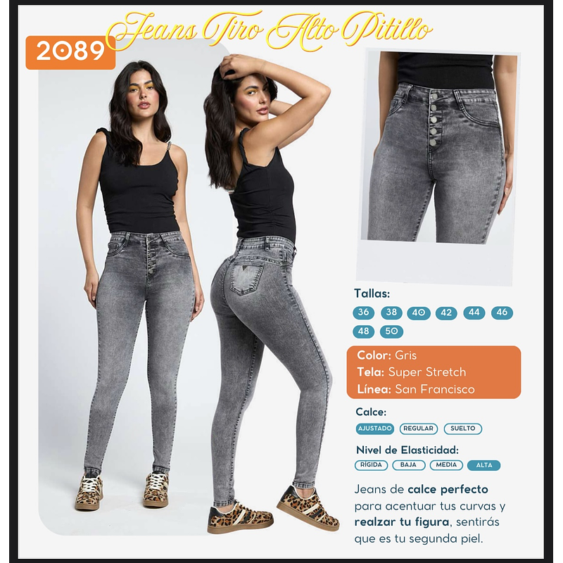 Jeans Paradise 2089 botones gris 