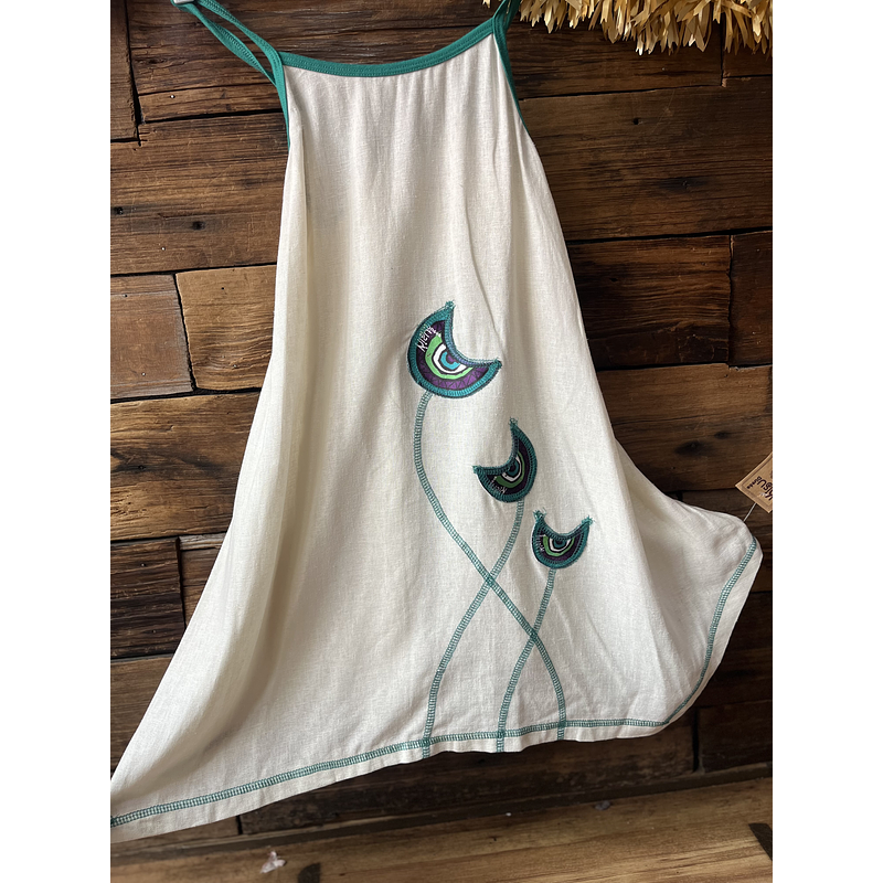 Vestido kisu niña pabilo blanco verde lino