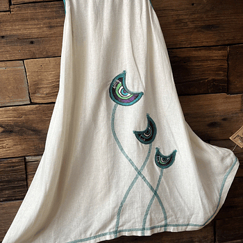 Vestido kisu niña pabilo blanco verde lino