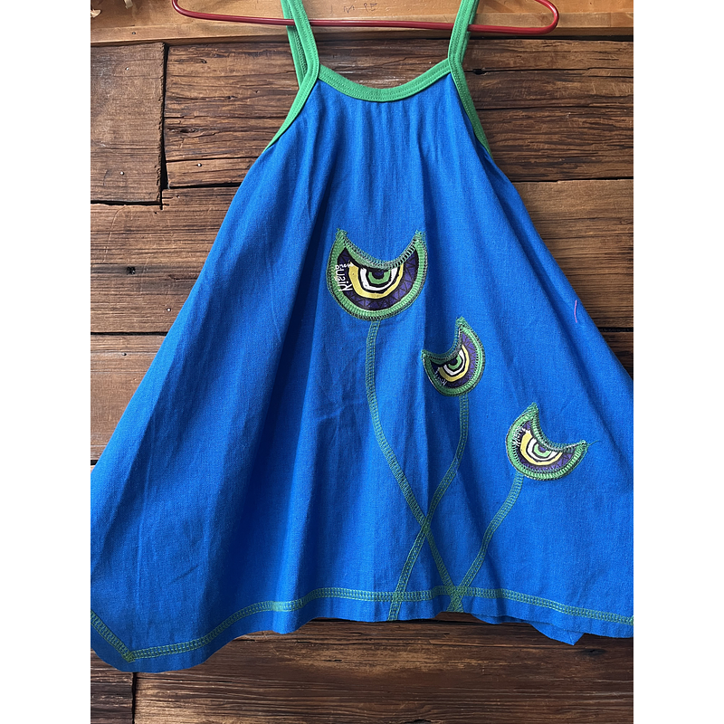Vestido kisu niña pabilo azul verde lino