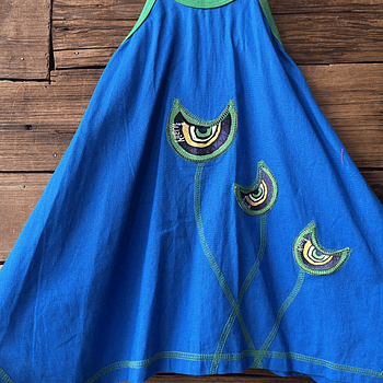 Vestido kisu niña pabilo azul verde lino