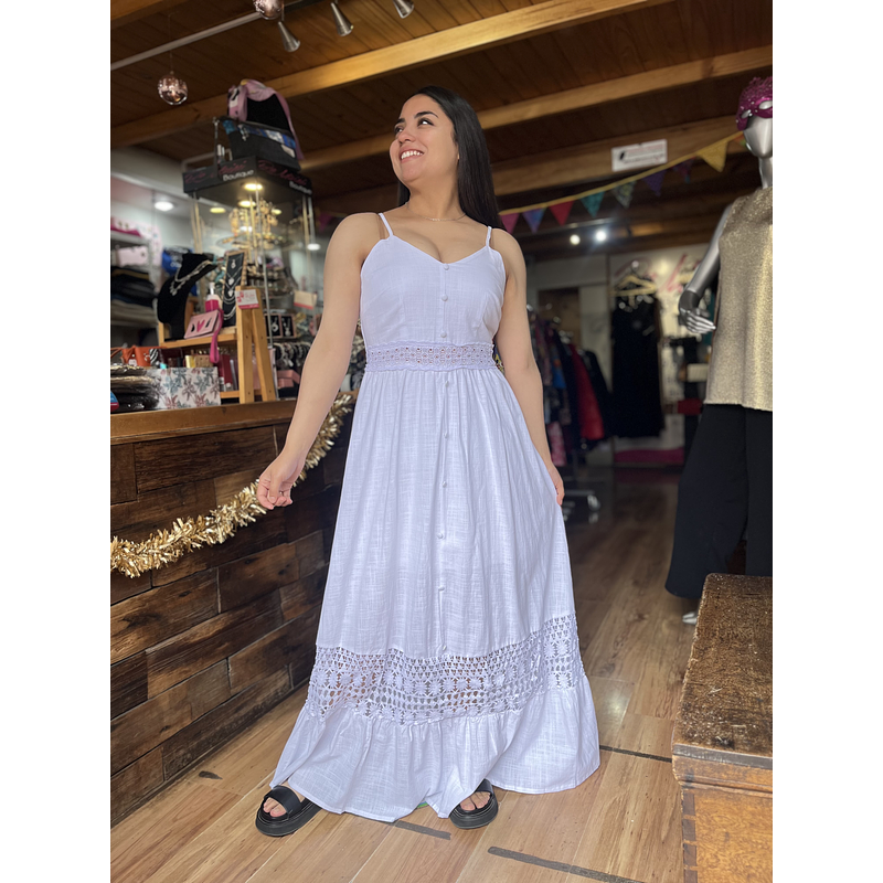 Maxi vestido blanco macramé