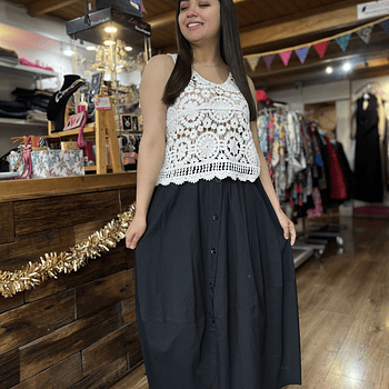 Maxi falda viscosa negro con botones